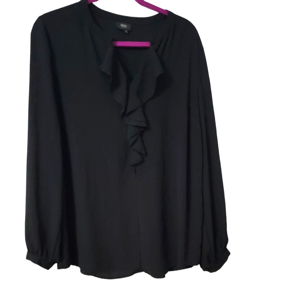 Massimo Black Long Sleeve Ruffled Blouse Size Large